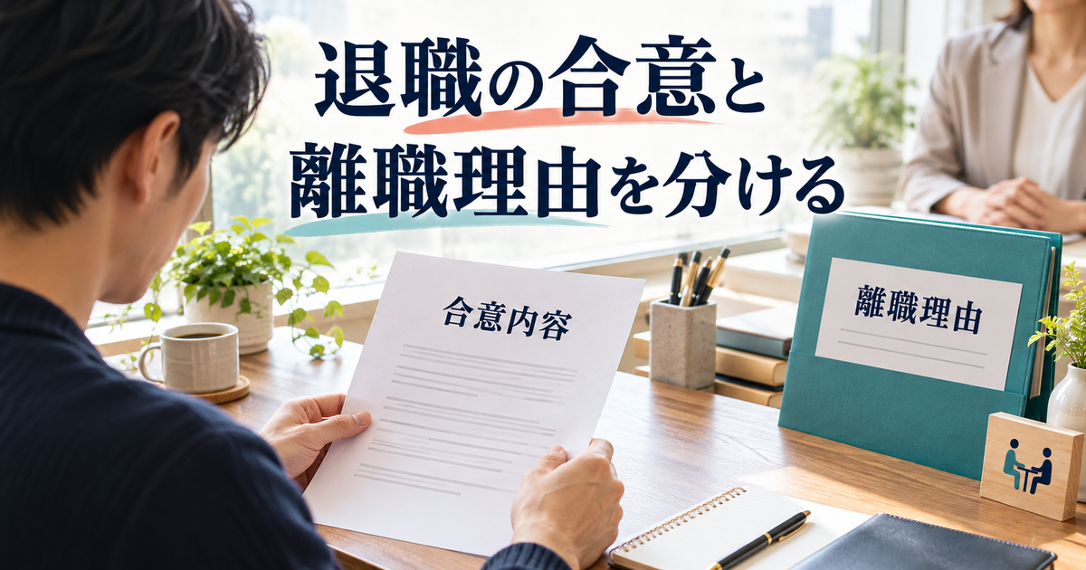退職の合意内容と雇用保険の離職理由を分けて確認するイメージ