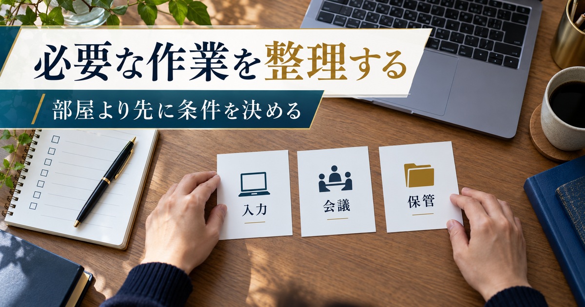 入力・会議・保管の作業を整理し、部屋より先に必要な条件を決める。