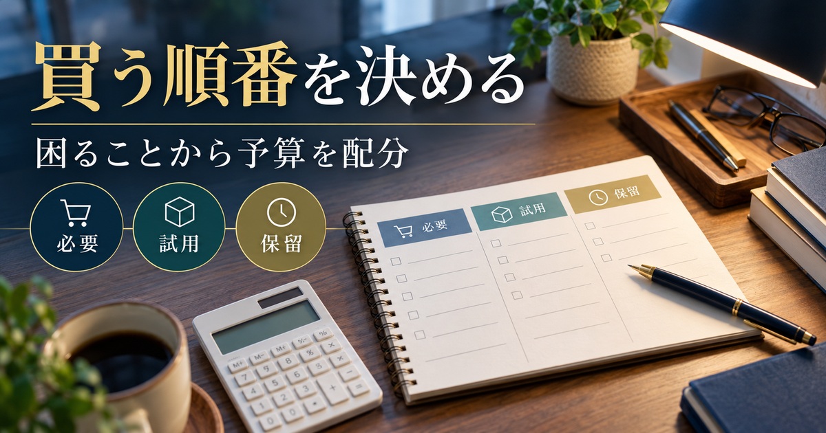 必要・試用・保留を分け、困ることから購入順と予算を決める。