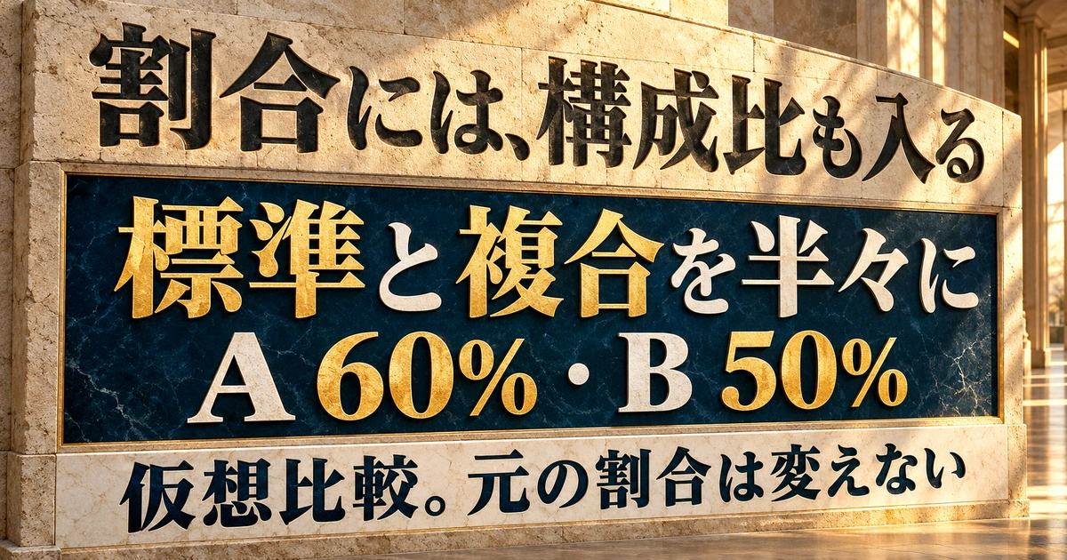 標準と複合を半々の重みにするとA60%・B50%になる仮想比較。元の割合は変えない