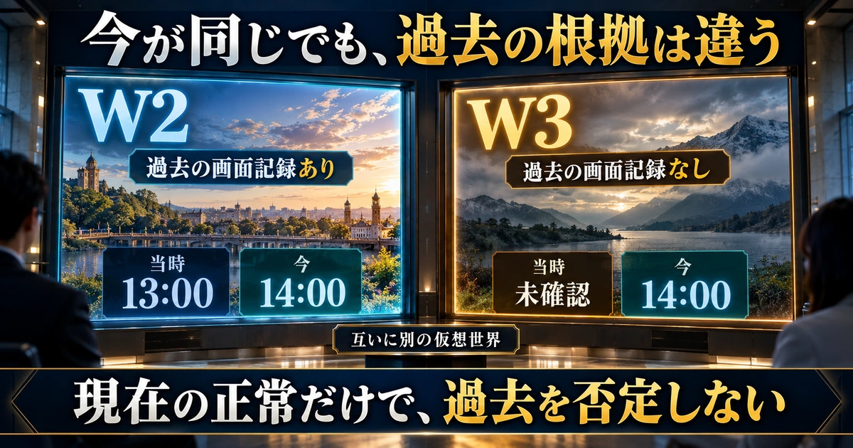 別世界W2とW3の過去記録の有無と現在14時の比較