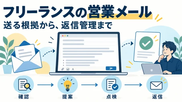 送信根拠の確認、提案、送信前点検、返信管理を順に進めるフリーランスの営業メール