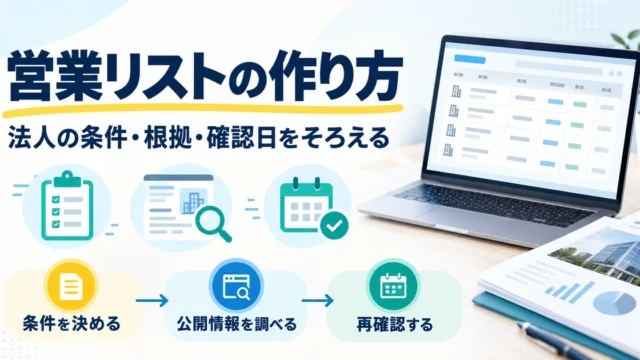 営業リストの候補条件を決め、法人の公開情報を調べて根拠と確認日をそろえる流れ