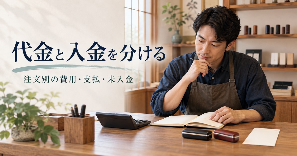 注文別の費用と入出金を確認する架空の店主