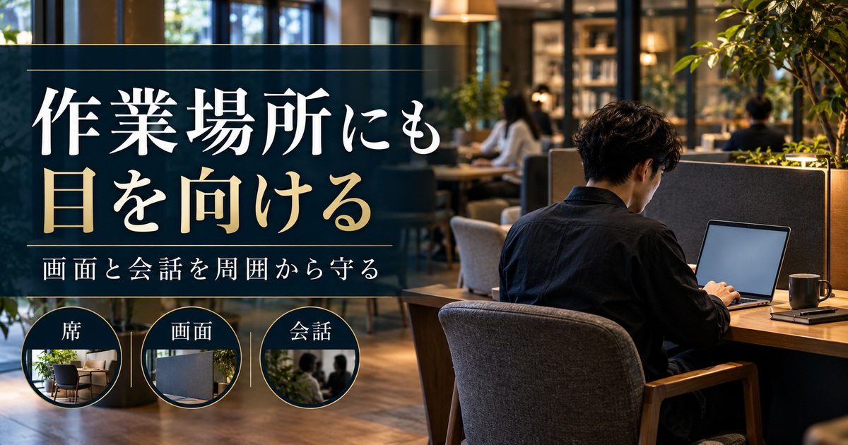 作業場所の席・画面・会話を確認し、周囲への情報の露出を減らす。