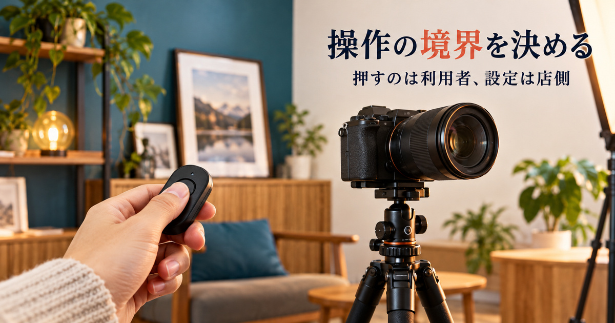 利用者の手元のシャッターと店側が管理する固定カメラを分けた説明用イメージ