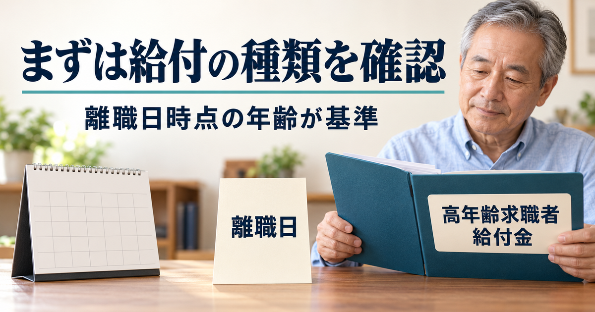 離職日時点の年齢と給付の正式名称を確認するイメージ