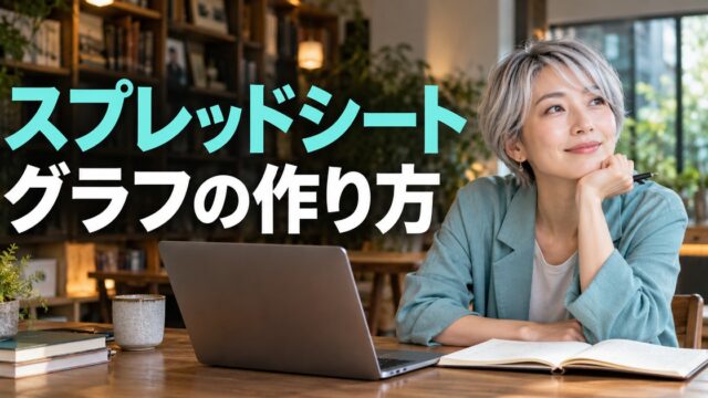 スプレッドシート、グラフの作り方という見出しを添えた学習記録を確認する人物のイメージ