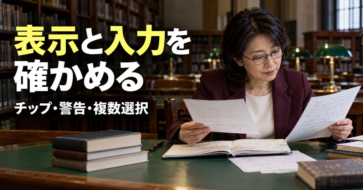 表示と入力を確かめる:プルダウンの候補と入力を確認する生成イメージ
