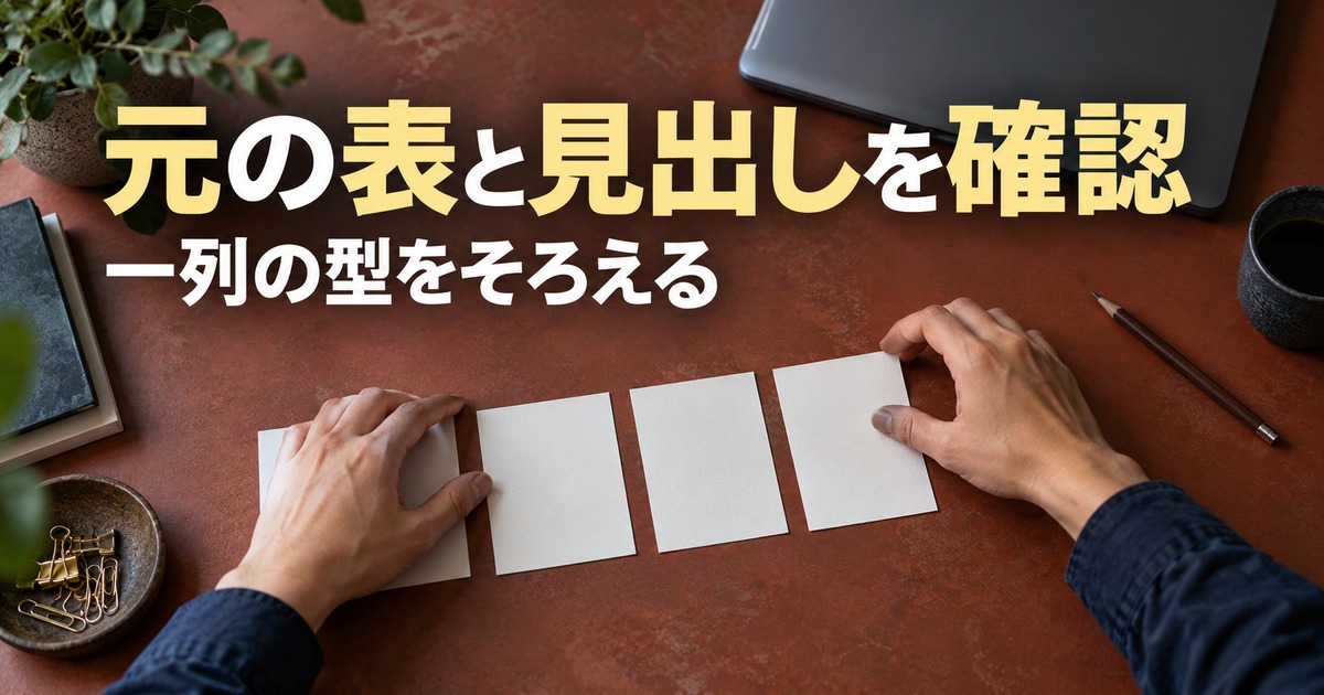 元の表と見出しを確認:QUERYで結果表を作る作業の生成イメージ