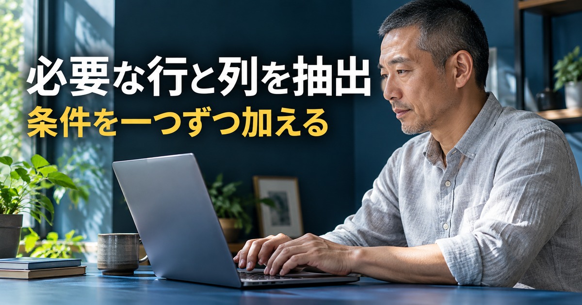 必要な行と列を抽出:QUERYで結果表を作る作業の生成イメージ