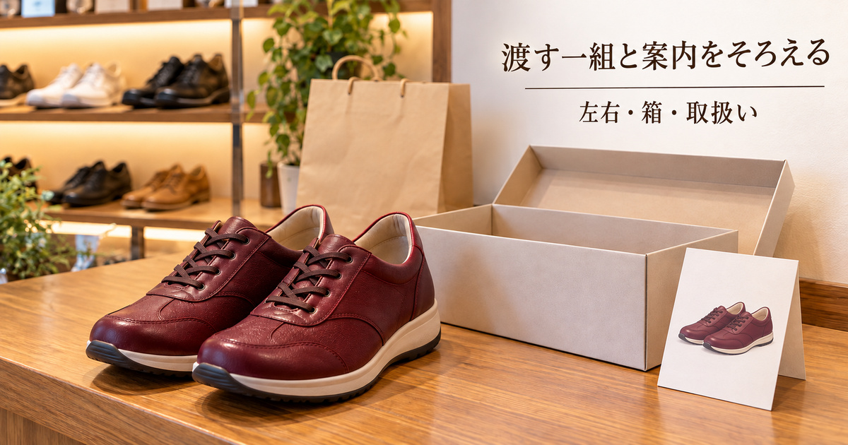購入する左右一組と箱、元の取扱い情報を合わせる架空の生成イメージ