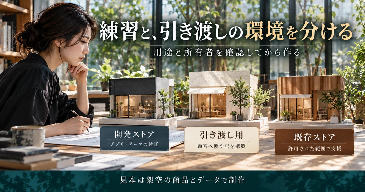 開発ストア、顧客への引き渡し用、既存ストア支援の用途を分ける生成画像