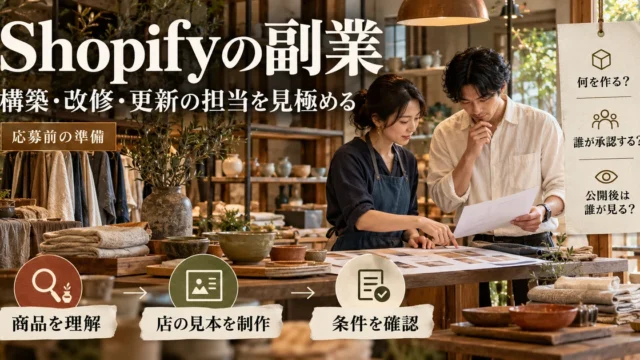 Shopify副業の構築、改修、更新の担当と公開条件を考える説明用生成画像
