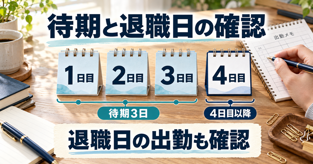 連続3日の待期と4日目以降を分けて退職日前後の実際の勤務を確認する図
