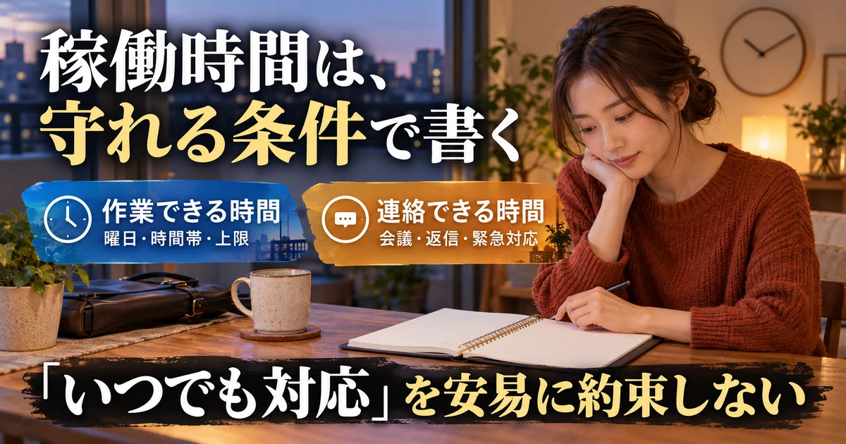 副業の作業時間と連絡時間を区別して書く説明用生成画像