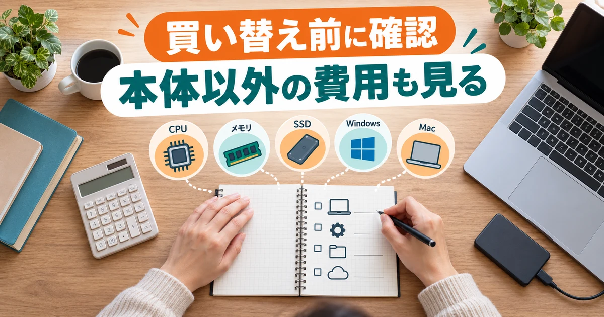買い替え前に確認: 本体以外の費用も見るを示す説明用生成画像