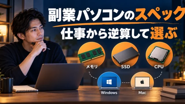 副業パソコンのスペック： 仕事から逆算して選ぶを示す説明用生成画像