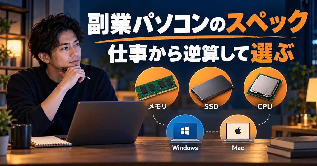 副業パソコンのスペック： 仕事から逆算して選ぶを示す説明用生成画像
