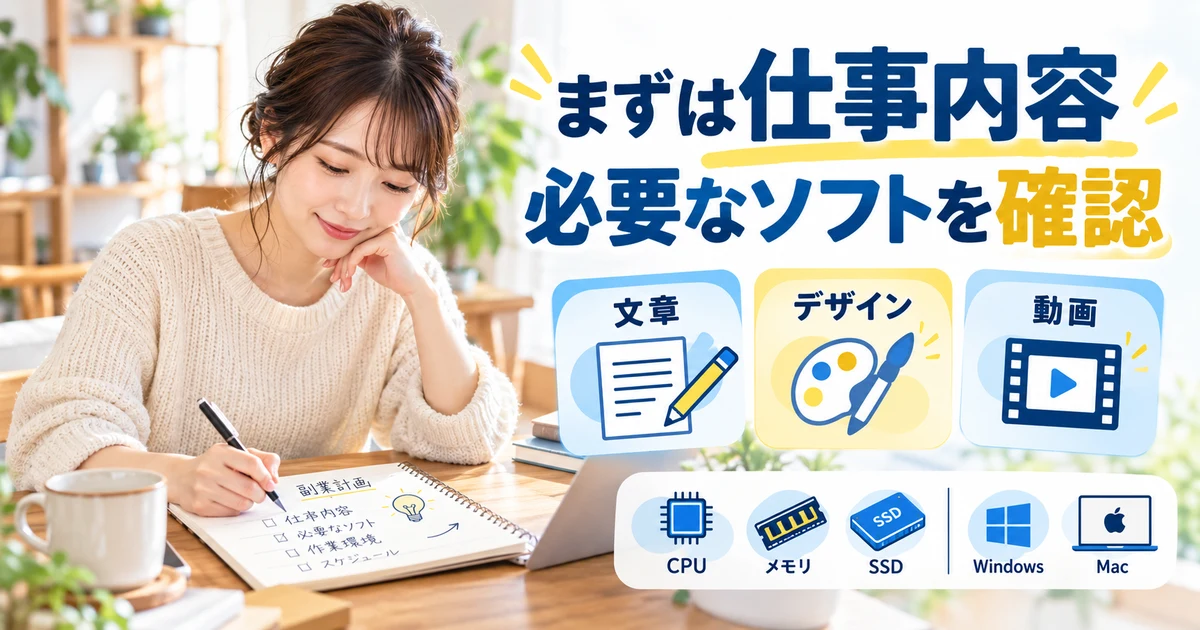まずは仕事内容: 必要なソフトを確認を示す説明用生成画像