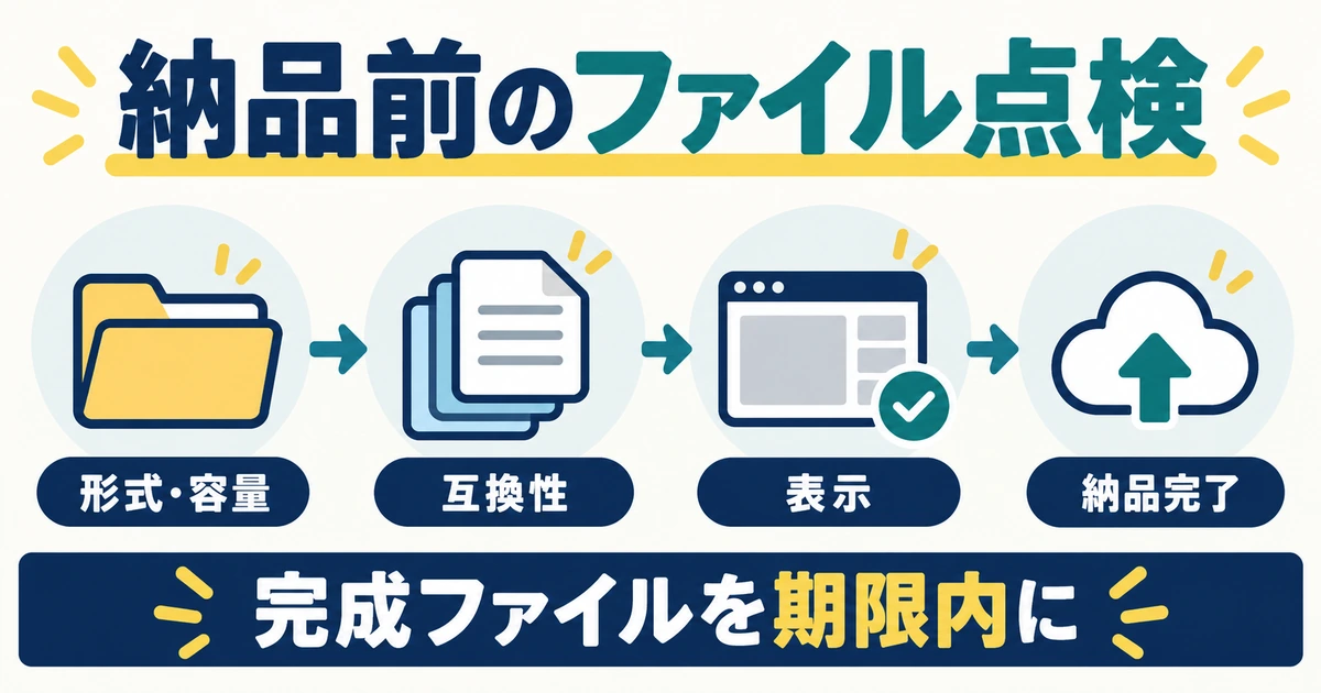形式と容量、互換性、表示を点検して完成ファイルの納品完了を確認する手順