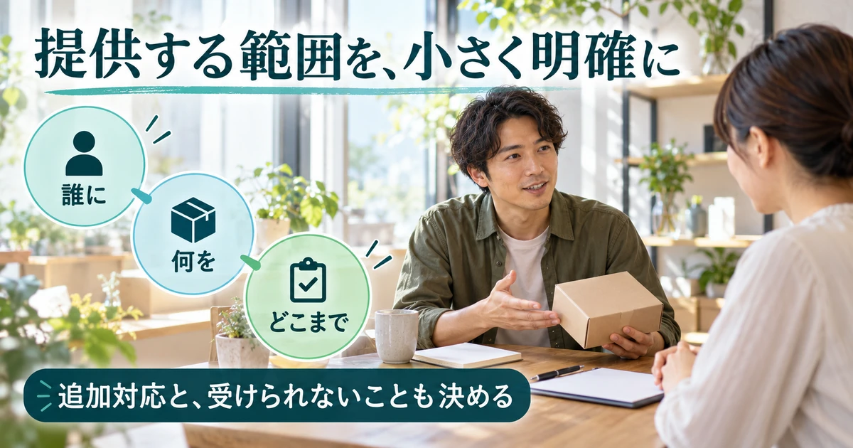 顧客、提供物、対応範囲を小さく明確にする説明用生成画像
