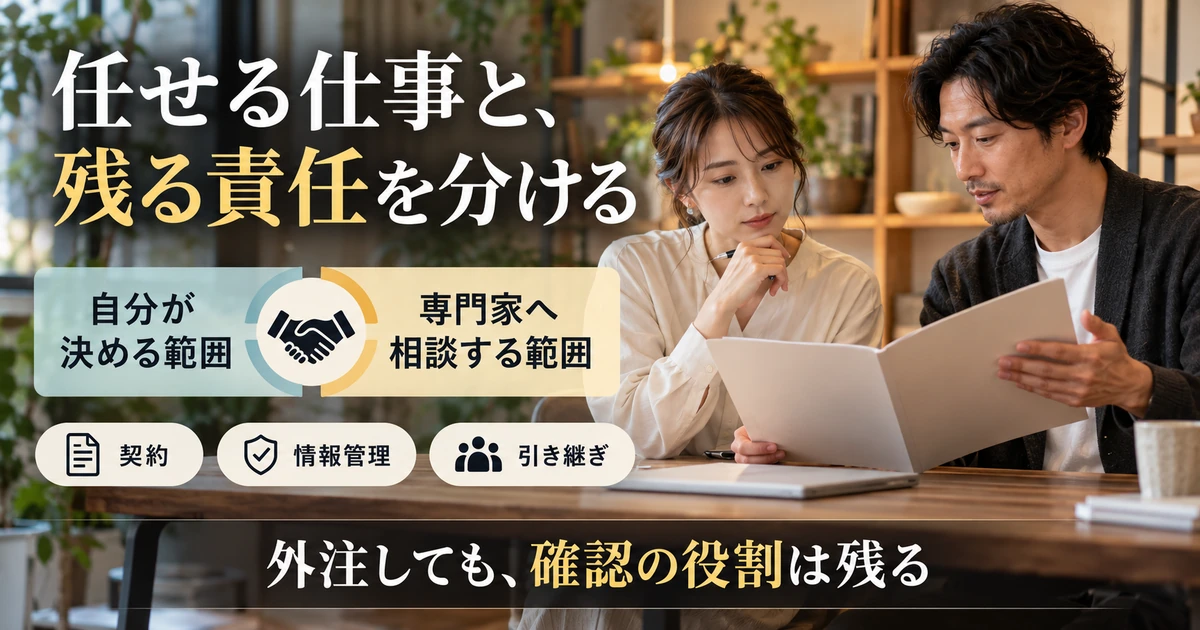 自分で決める範囲と専門家へ相談する範囲を分ける説明用生成画像