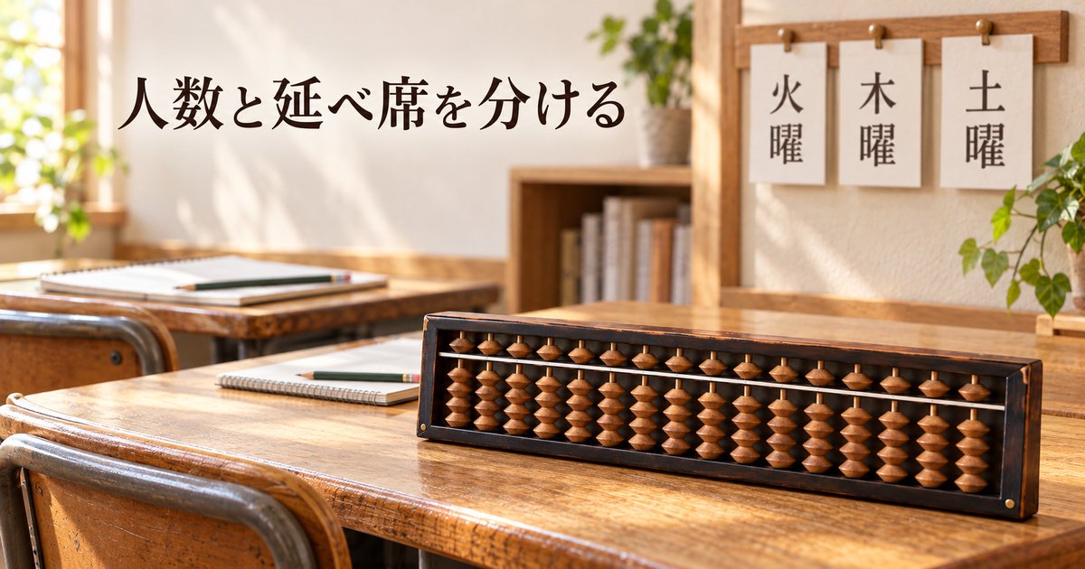 同じ教室の席と火曜・木曜・土曜の利用予定を合わせ、延べ利用を考える生成イメージ