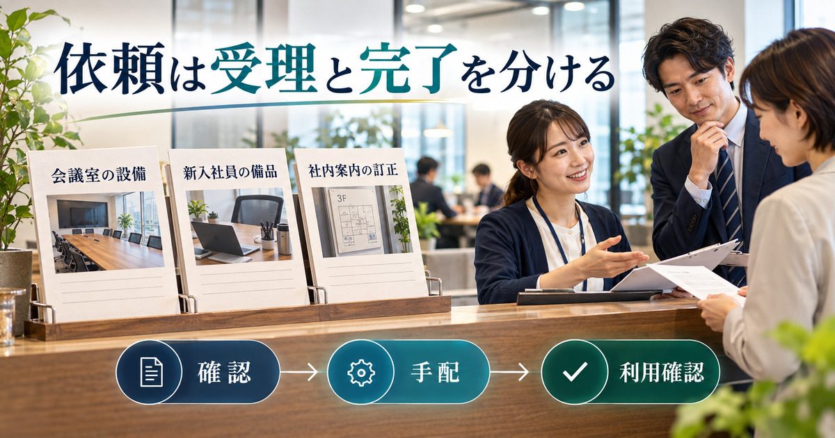 会議室設備・新入社員備品・社内案内の三つの依頼と確認の流れ