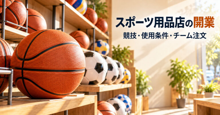球技用ボールの売場と手前のバスケットボールを写した、架空のスポーツ用品店の生成イメージ
