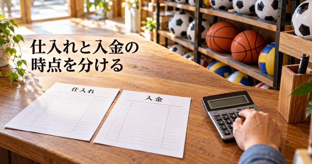 仕入れと入金の記録を分けて確認する、架空の資金準備イメージ