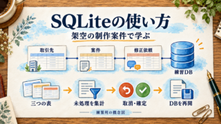 架空の制作案件を三つの表に分けてSQLを練習する流れ