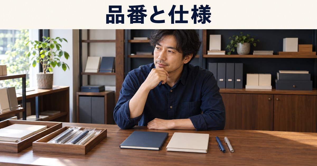 店主が筆記具とノートの品ぞろえを考えるイメージ