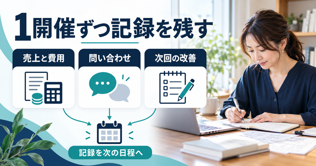 開催後に売上、問い合わせ、改善点を記録し次回日程へ反映する図