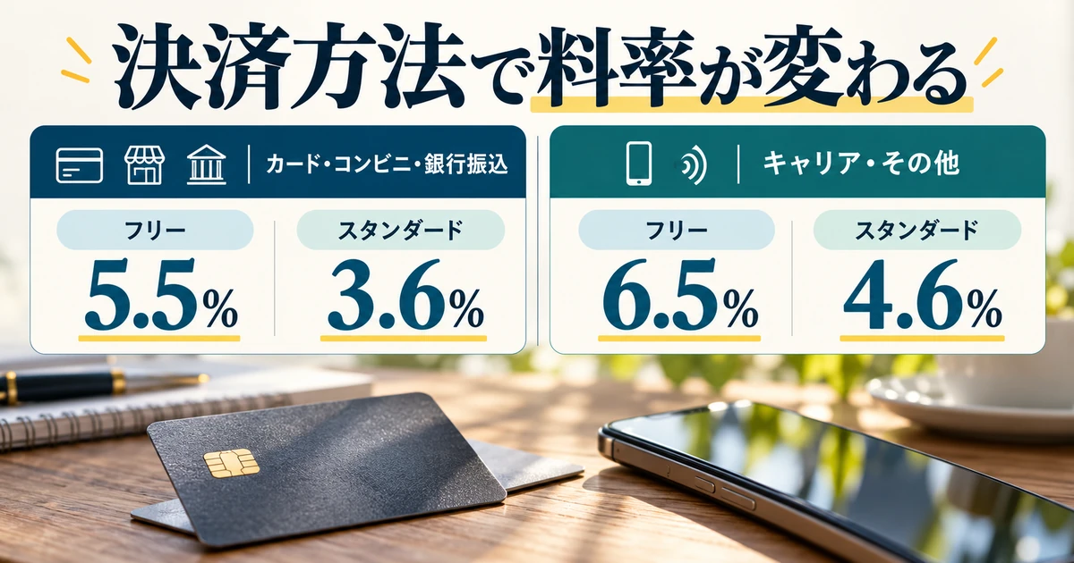カード・コンビニ・銀行振込と、キャリアなどの決済方法で変わるフリーとスタンダードの料率