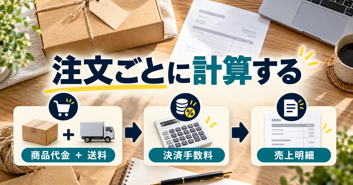 商品代金と送料を合わせた注文額から、一件ごとの決済手数料を求め明細と照合する