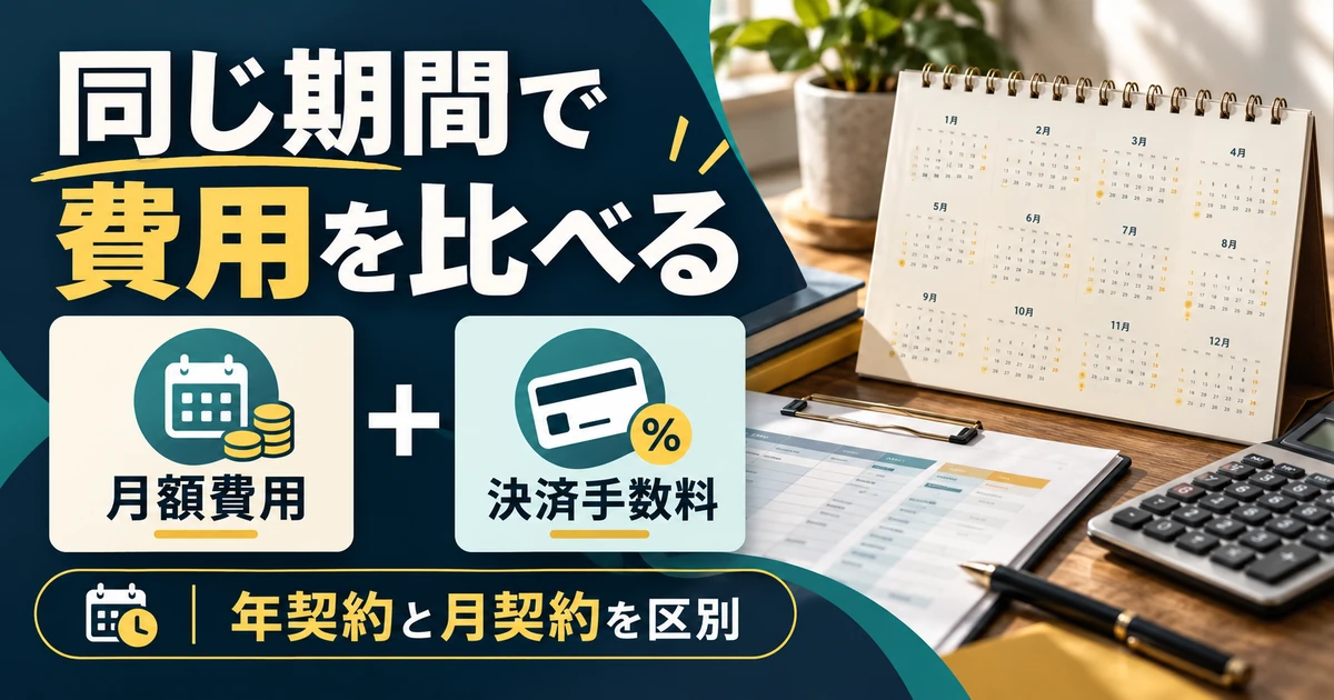 月額費用と決済手数料を同じ期間で比較し、年契約と月契約を区別する