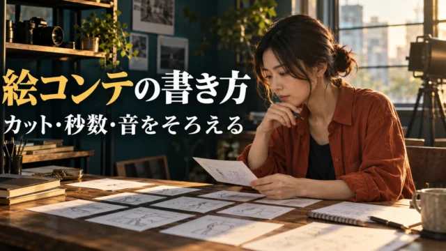 絵コンテの書き方（カット・秒数・音をそろえる）の説明用生成画像
