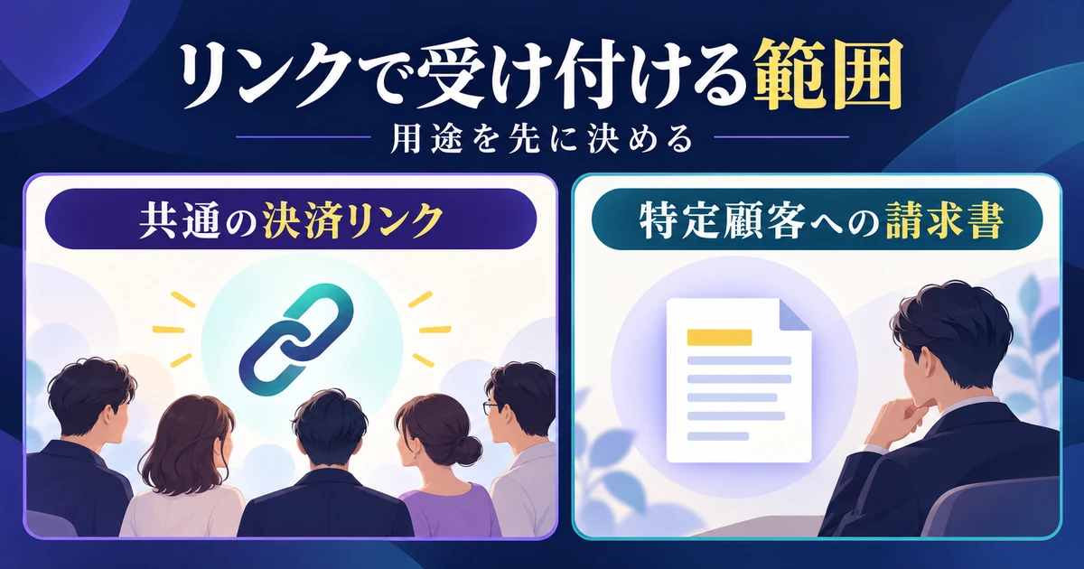 共通の決済リンクと特定顧客への請求書の用途を比較する図