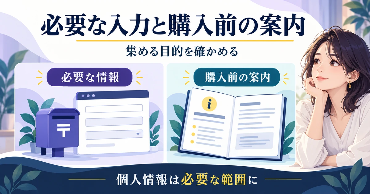 取引に必要な入力情報と購入前の案内を別々に確認する図