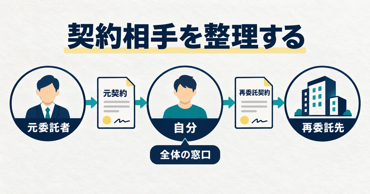 元委託者と自分、自分と再委託先の二つの契約を整理する