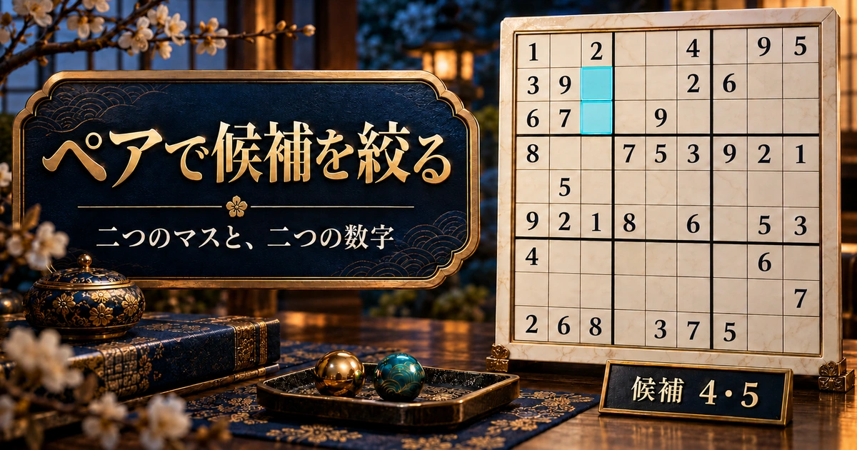 二マスと二数字の関係を考える数独のペアのイメージ