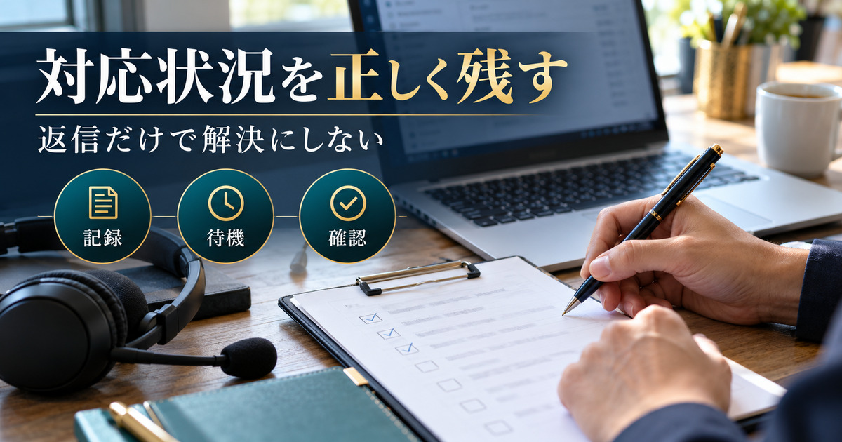 対応状況を正しく残す。返信だけで解決にしない。記録・待機・確認の確認ポイント。