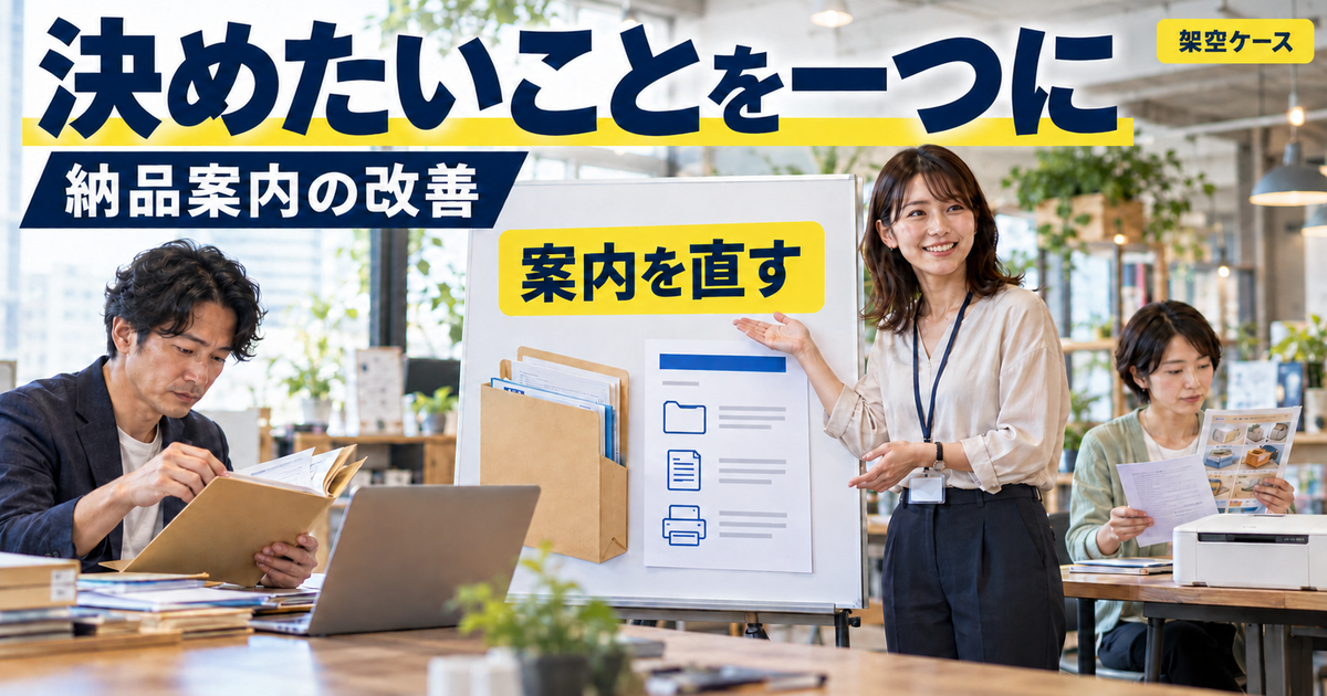 決めたいことを一つに:納品案内の改善を考える架空の調査設計の場面