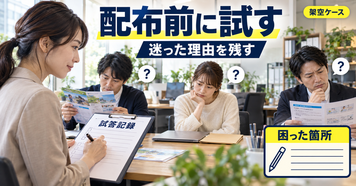 配布前に試す:迷った理由を残すを考える架空の調査設計の場面