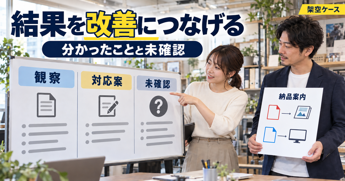 結果を改善につなげる:分かったことと未確認を考える架空の調査設計の場面
