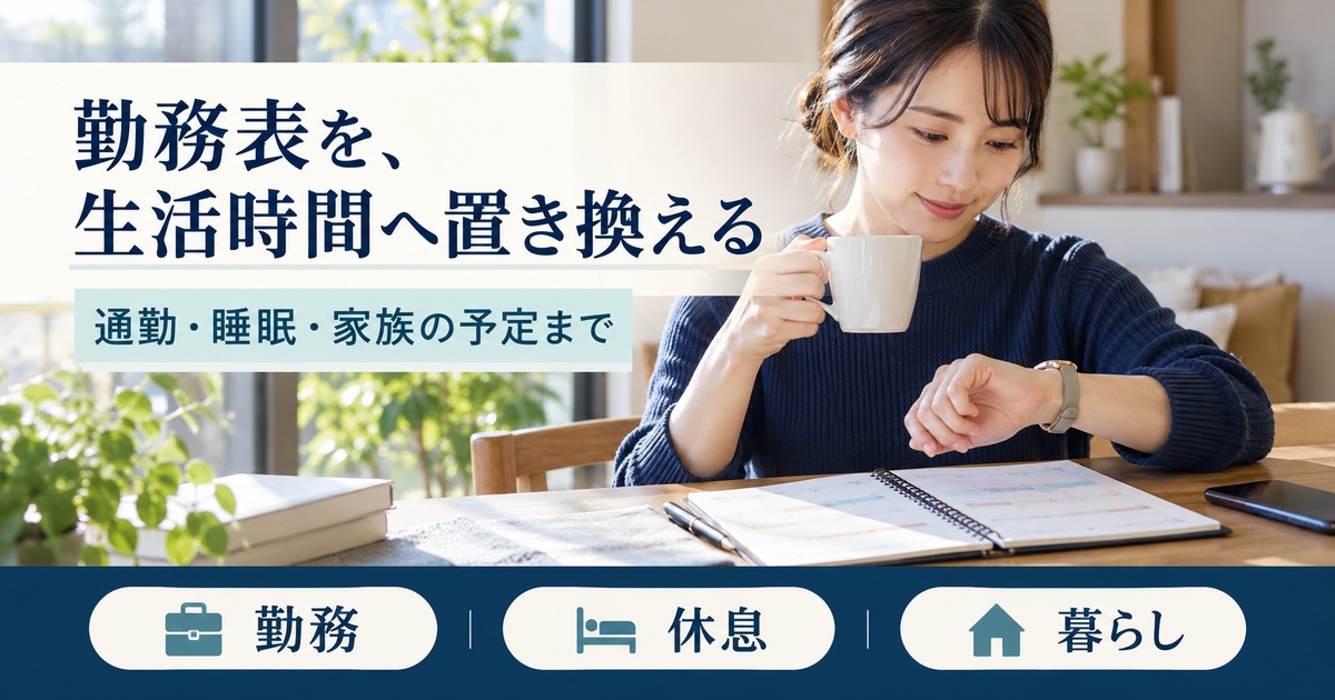 勤務表を、生活時間へ置き換える。通勤・睡眠・家族の予定まで