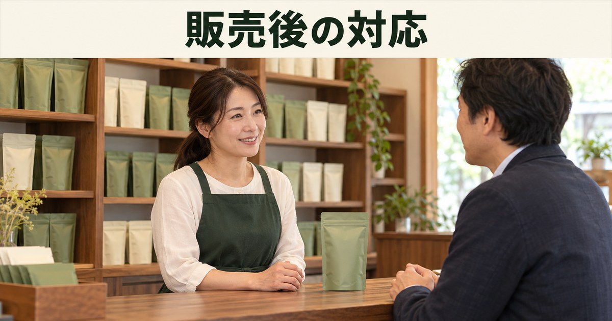 店主と成人客が商品について話し合うイメージ