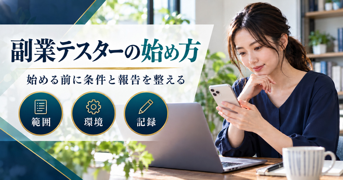副業テスターの始め方。始める前に条件と報告を整える。範囲・環境・記録の確認ポイント。