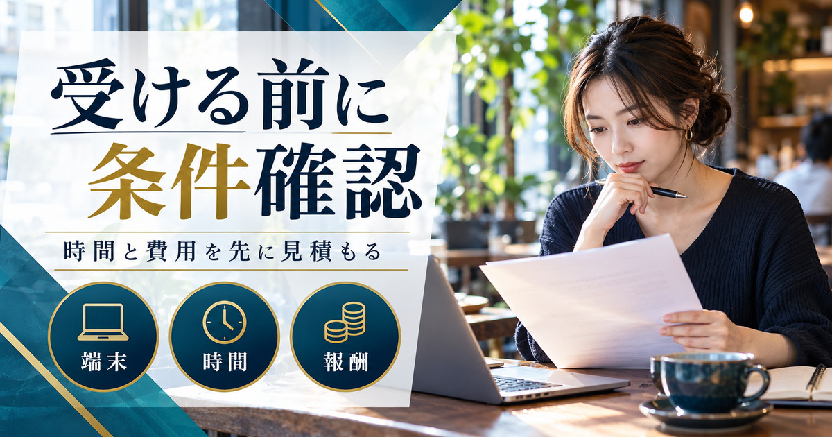 受ける前に条件確認。時間と費用を先に見積もる。端末・時間・報酬の確認ポイント。